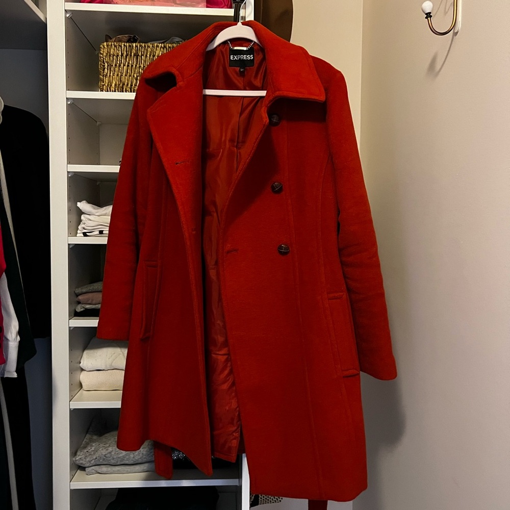 Express Double Breasted Wool/Poly Blend Belted Wi… - image 2